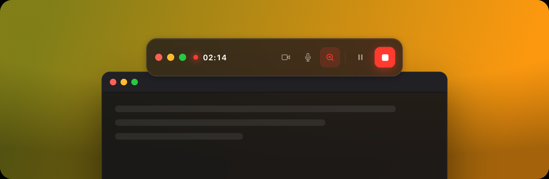 Recording pill bar over a desktop